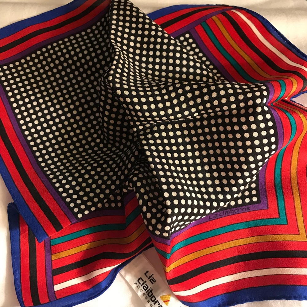 VINTAGE LIZ CLAIBORNE SMALL SILK SQUARE POLKA DOT